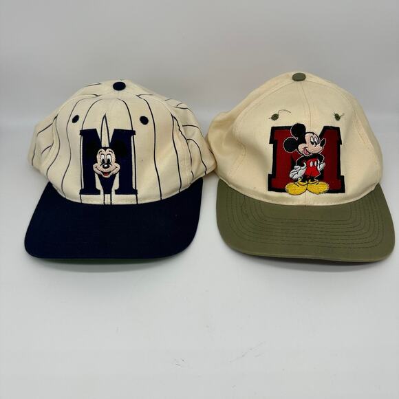 Vintage 90s Mickey Mouse Disney Snapback Embroidered Baseball Cap Lot of 2 - Picture 1 of 15